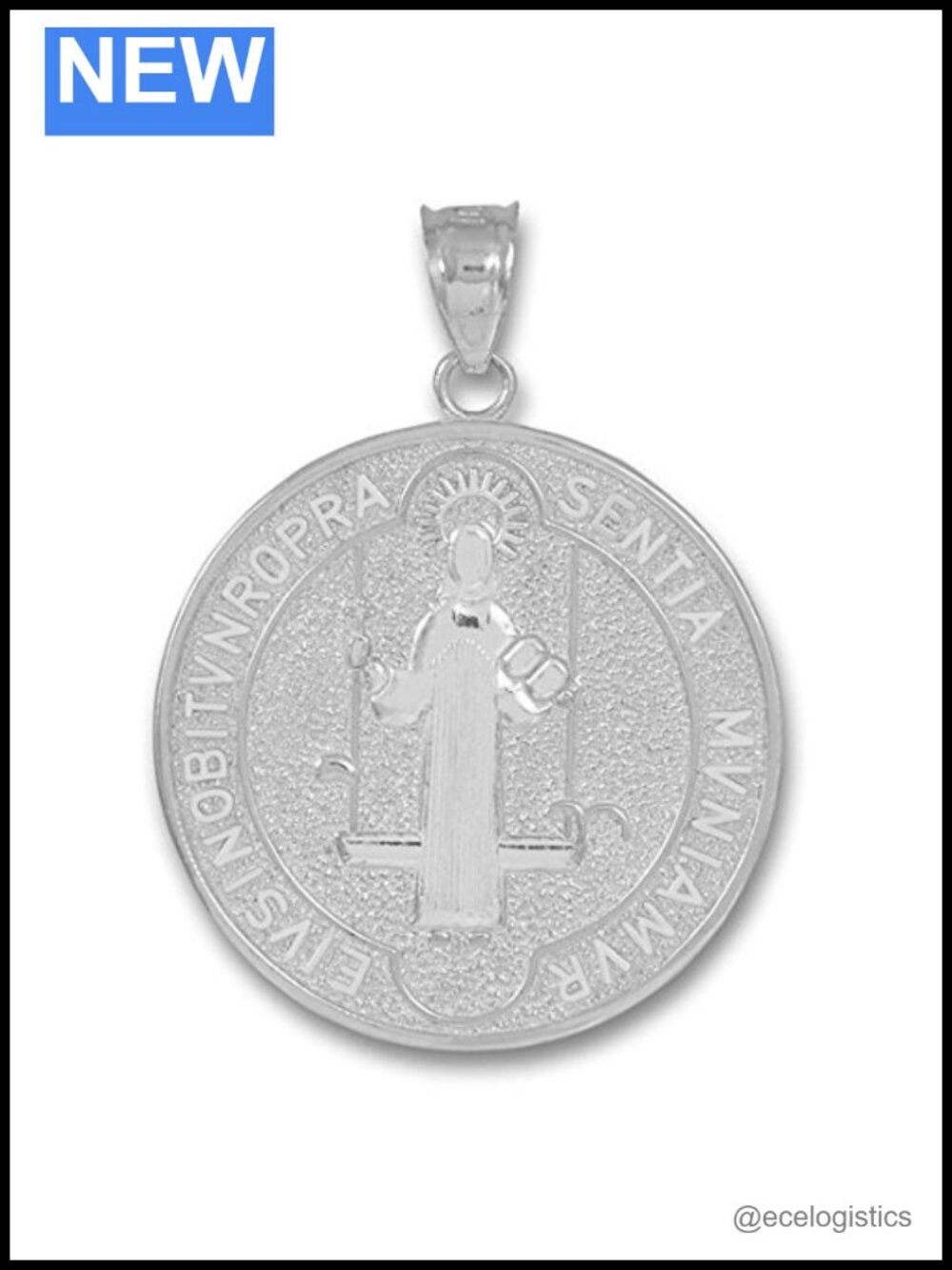 925 Sterling Silver Miraculous Medal Saint Benedict Coin Pendant Large
